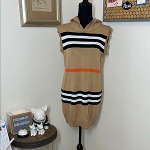 “Burberry-esk” Sleeveless Hooded Knit Dress with Stripes